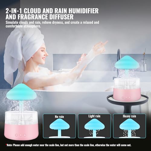 Rain Cloud Humidifier Water Drip with 5 Essential Oils, Cloud Diffuser with 7 Changing Colors Night Lights EvCZen