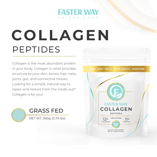 FASTer Way to Fat Loss, Unflavored, 360g Grass-Fed Beef Collagen Peptides for Skin