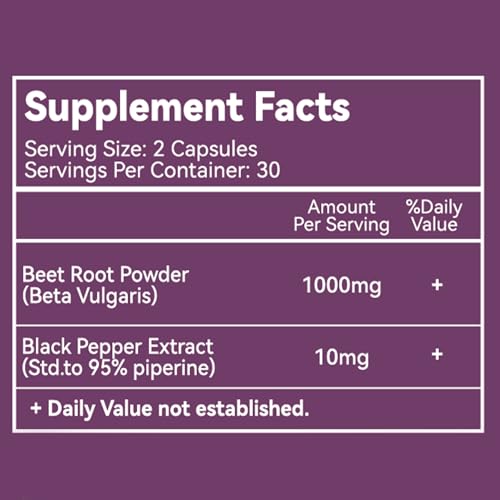 EAZGOO Beet Root Capsules 1000mg Per Serving, Supports Nitric Oxide Production & Blood Pressure, with Black Pepper Extract, Non-GMO, Gluten Free, Vegan - 60 Counts