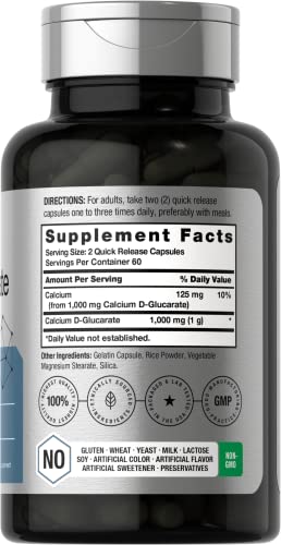 Calcium D-Glucarate 1000mg | 120 Capsules | Non-GMO, Gluten Free Supplement