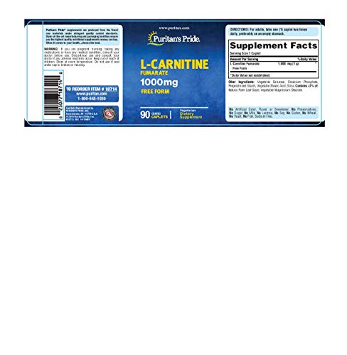 Puritan's Pride L-Carnitine Fumarate 1000 mg-90 Caplets Puritan's Pride