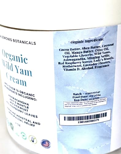 Organic Wild Yam Cream 15 Vitamins & Herbs Hormonal PCOS Menopause Period relief My Store