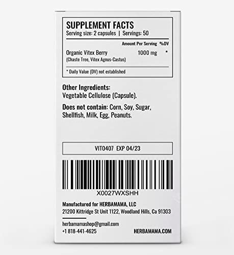 HERBAMAMA Vitex Supplement for Women - Organic Vitex Chasteberry Pills - Vegan Supplements HERBAMAMA