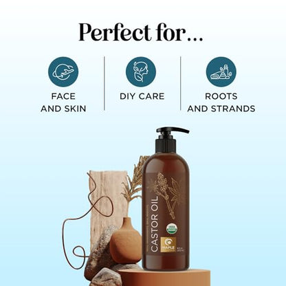 Hexane Free Organic Castor Oil - USDA Organic Castor Oil for Body Detox Hair Growth & Skin Care