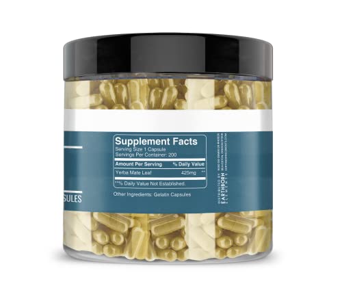 Earthborn Elements Yerba Mate Leaf 200 Capsules, Pure & Undiluted, No Additives Earthborn Elements