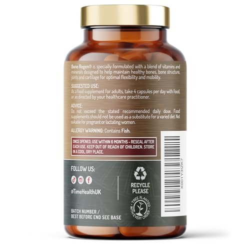Bone Regen® – Osteo Support – Bone Strength, Density & Fracture Repair – with Calcium, Magnesium, Vitamin D3, K2, Zinc & Collagen Time Health
