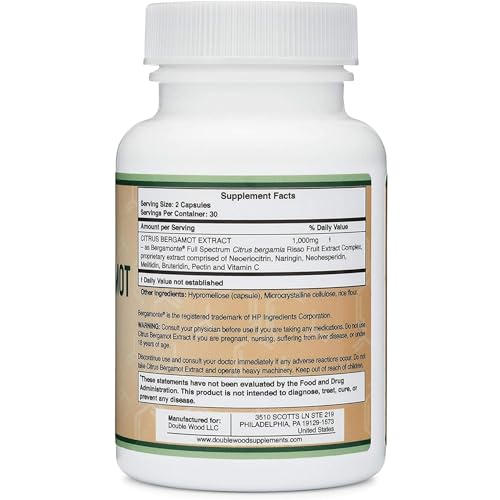 Citrus Bergamot Supplement - Only Patented, Clinically Proven Bergamot Extract - 1,000mg Double Wood Supplements