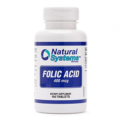 Folic Acid Supplement 100 Tablets 400 mcg by Natural Systems - Prenatal Vitamin for Women Perfect