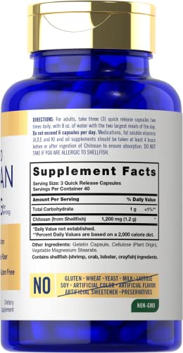 Carlyle Chitosan Supplement 1200mg | 120 Quick Release Capsules | Non-GMO
