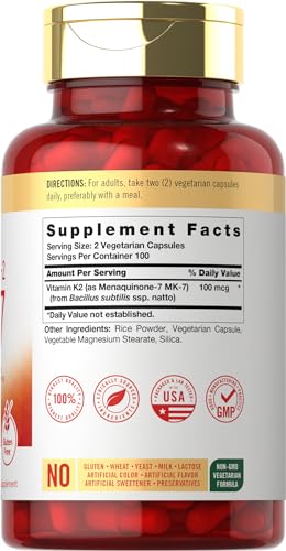 Carlyle Vitamin K2 MK7 100mcg | 200 Vegan Capsules | Menaquinone-7 Supplement Carlyle