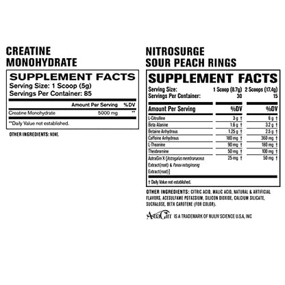 Jacked Factory Nitrosurge Pre-Workout in Sour Peach Rings & Creatine Monohydrate for Men & Women