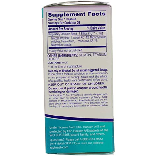 RepHresh Pro-B Vaginal Probiotic Feminine Supplement One Bottle 30 Count Rephresh
