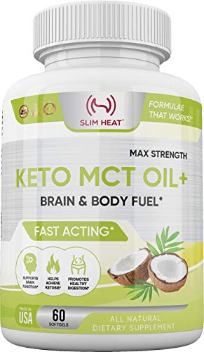 Slim Heat Keto MCT Oil Capsules with C8 & C10 - Fast Acting Ketosis Brain & Body Fuel 