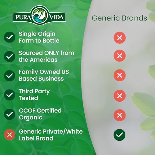 PURA VIDA MORINGA Moringa Powder Organic Single Origin - Premium 100% Leaf Powder