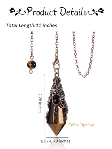 PESOENTH Crystal Pendulum Dowsing Divination Scrying Pendulum with Bronze Wrap Tiger Eye Healing PESOENTH