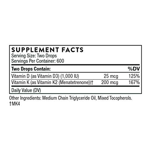 THORNE Vitamin D + K2 Liquid with a metered Dispenser - Vitamins D3 and K2 to Support