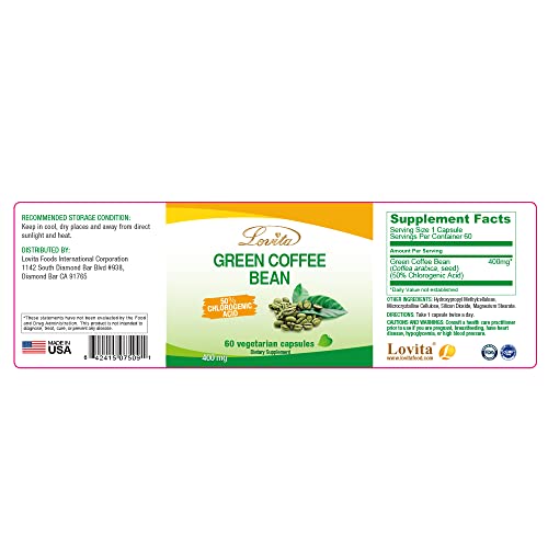 Lovita High-Potency Green Coffee Extract: 1600mg Equivalent, 50% Chlorogenic Acid Lovita