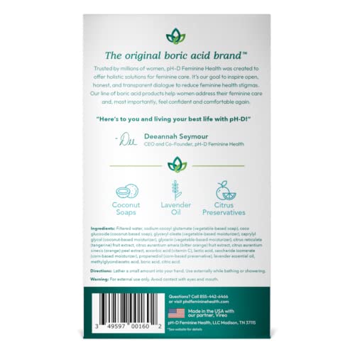 pH-D Feminine Health - Boric Acid Foam Wash - pH-Balanced, Paraben-Free, and Plant-based pH-D Feminine Health Support