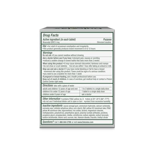 Dulcolax Stimulant Laxative Tablets (100 Count) Gentle Overnight Constipation Relief Dulcolax