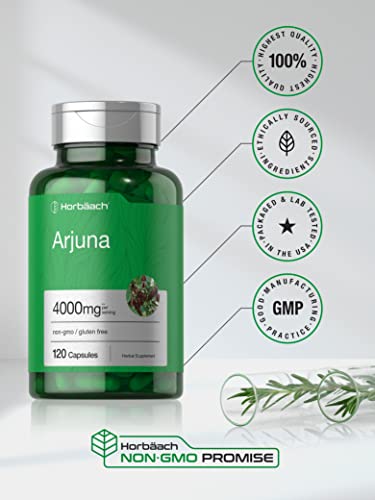 Arjuna Capsules 4000mg | 120 Count | Non-GMO, Gluten Free | from Arjuna Bark Herb Horbäach
