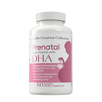 Earth's Creation Prenatal Multi Vitamin with DHA Dietary Supplement, 60 Softgels