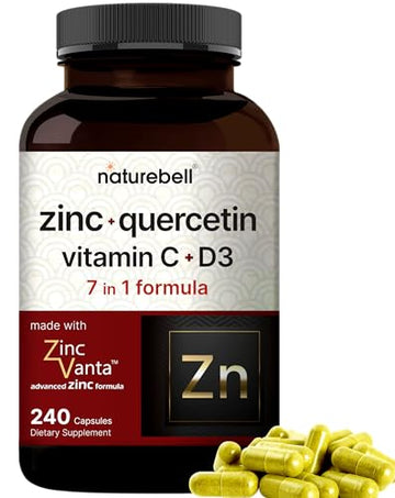 NatureBell Zinc Quercetin with Vitamin C & D3, 240 Capsules | Quercetin 1,000mg, 4 in 1 Zinc 50mg, Vitamin C 250mg, Vitamin D3 5,000 IU – ZincVanta Advanced Immune Defense & Lung Support NatureBell