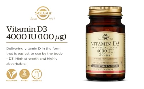 Solgar Vitamin D3 4000 IU (100 µg) Vegetable Capsules - Pack of 60 - Cholecalciferol