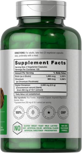 Cinnamon with Chromium Picolinate 2500mg | 250 Capsules | Plus Biotin | Vegetarian Horbäach