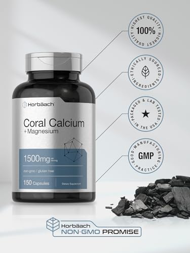Coral Calcium 1500mg 150 Capsules | Plus Magnesium | Non-GMO, Gluten Free Supplement