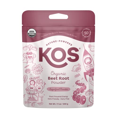 KOS Organic Beet Root Powder, USDA Certified - Natural Nitric Oxide Booster, Superfood
