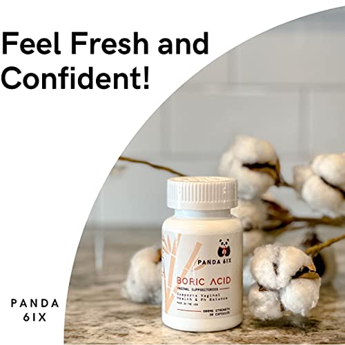 Panda 6ix Boric Acid Vaginal Suppositories 30 Capsules, 600mg Made in The USA- Feminine Health Support Panda 6ix