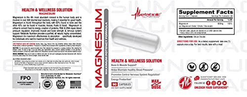 Metabolic Nutrition Magnesium, 650mg per Serving, Non-GMO, Vegan, Gluten Free Metabolic Nutrition