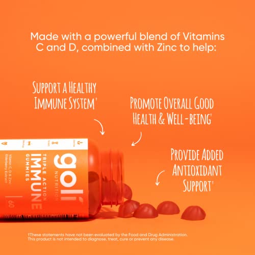 Goli Immune Vitamin Gummy - 60 Count - Elderberry, Vitamin C, D & Zinc, Vegan, Non-GMO Goli