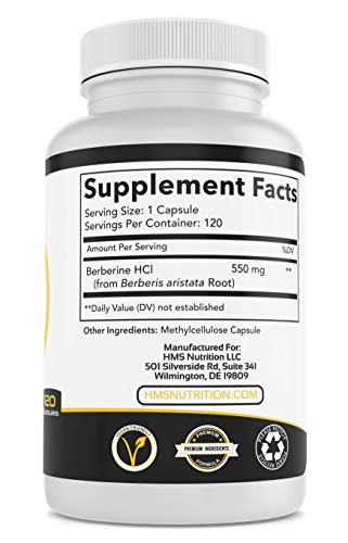 HMS Nutrition 550mg Berberine HCL from Berberis Aristata Root