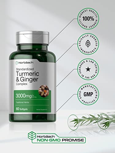 Turmeric and Ginger Supplement 3000 mg | 60 Softgel Capsules | Turmeric Curcumin Complex Horbäach