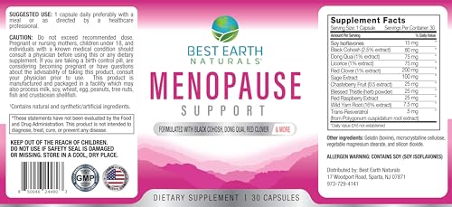Menopause Support for Hot Flashes, Mood Swings, Night Sweats, Healthy Hormone Levels and More Best Earth Naturals