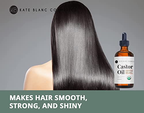 Kate Blanc Cosmetics Organic Castor Oil (4oz). 100% Pure, Cold Pressed, Hexane Free in a Glass Bottle Kate Blanc Cosmetics