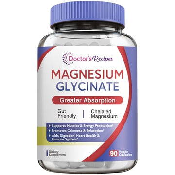 Doctor's Recipes Magnesium Glycinate for Men & Women, 100mg Elemental Mag, 90 Caps