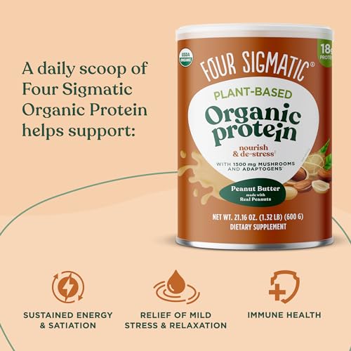 Four Sigmatic Organic Plant-Based Protein Powder Peanut Butter Protein with Lion’s Mane