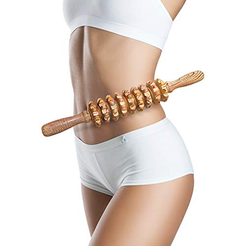 Deston Wooden Massager Handheld Roller Trigger Point Massager Stick for Fascia, Cellulite