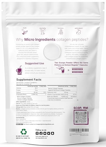 Multi Collagen Protein Powder, 2 Pounds – Type I,II,III,V,X with Biotin 10000mcg Micro Ingredients