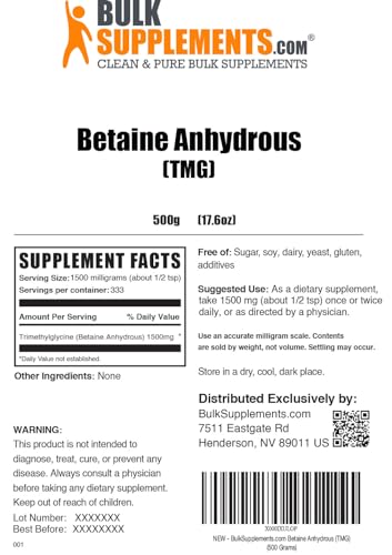 BULKSUPPLEMENTS.COM Betaine Anhydrous Powder - Trimethylglyine, TMG Supplements BULKSUPPLEMENTS.COM