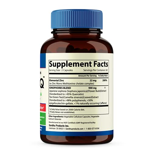 Sandhu's BioZnq 900mg Vegetarian Capsules Zinc Supplement with Quercetin Sandhu's