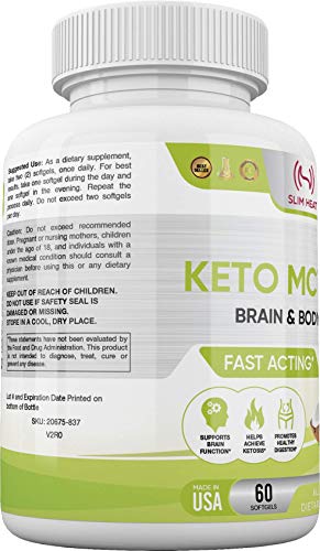 Slim Heat Keto MCT Oil Capsules with C8 & C10 - Fast Acting Ketosis Brain & Body Fuel Slim Heat