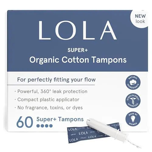 LOLA Organic Cotton Tampons, 60 Count - Super Plus Tampons, Period Feminine Hygiene Products