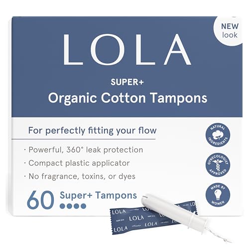 LOLA Organic Cotton Tampons, 60 Count - Super Plus Tampons, Period Feminine Hygiene Products