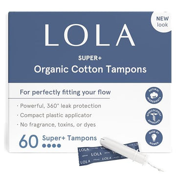 LOLA Organic Cotton Tampons, 60 Count - Super Plus Tampons, Period Feminine Hygiene Products