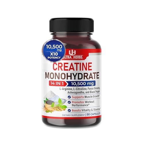 Ultra Creatine Pills Muscle Growth 9800mg Creatine Monohydrate Capsules w Ginseng 