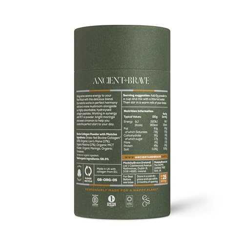Ancient + Brave Matcha + Collagen 150g Tub - Lion's Mane Mushroom Powder Supplement Ancient + Brave