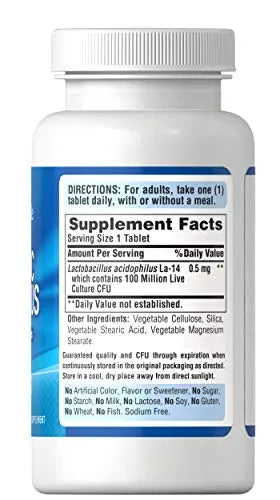 Puritan's Pride Probiotic Acidophilus Tablets, White, 100 Count Puritan's Pride
